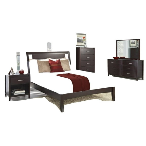 Napierd 4PC E King Bed, Nightstand, Dresser & Mirror Set in Espresso Mahogany
