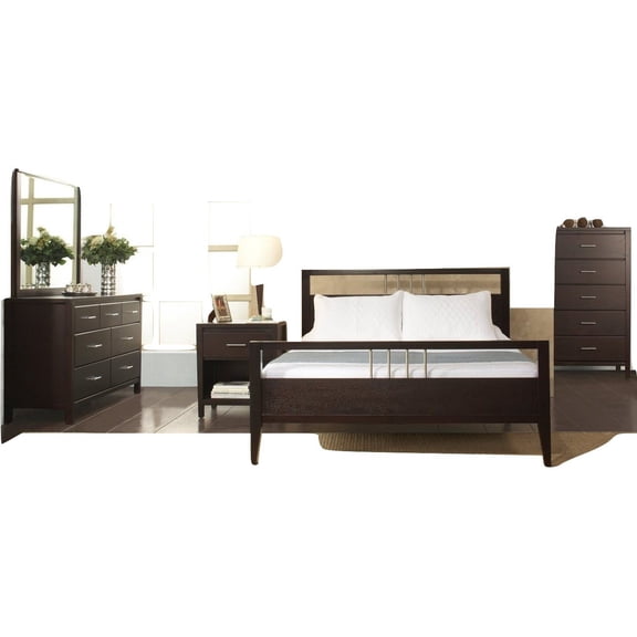 Napierd 5PC E King Platform Storage Bed, 2 Nightstand, Dresser & Mirror Set in Espresso Mahogany