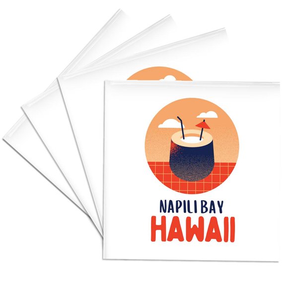 3drose, Napili Bay Hawaii Travel Prints Remembrance Gift, Set of 4 Ceramic Tile Coasters