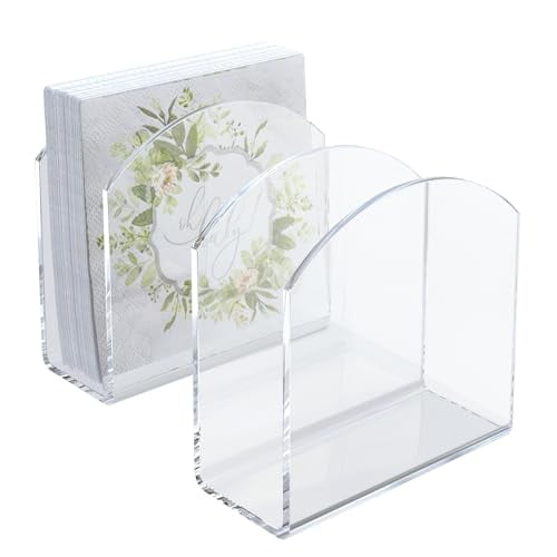 Napkin Holder,2 Pack Clear Acrylic Napkin Tissue Holder for Table,Tissue Paper Cocktail Napkin Holder for Kitchen,Dinner Napkin Dispenser for Bar,Restaurant