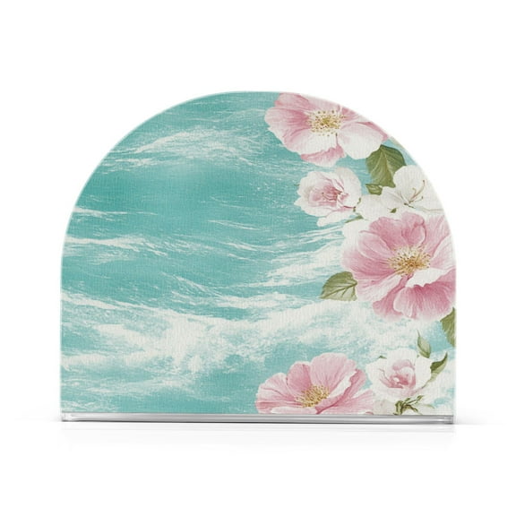 Napkin Holder Elegant Floral on Aqua Waves Thick U Shape Acrylic Non Slip Space Saving for Kitchen