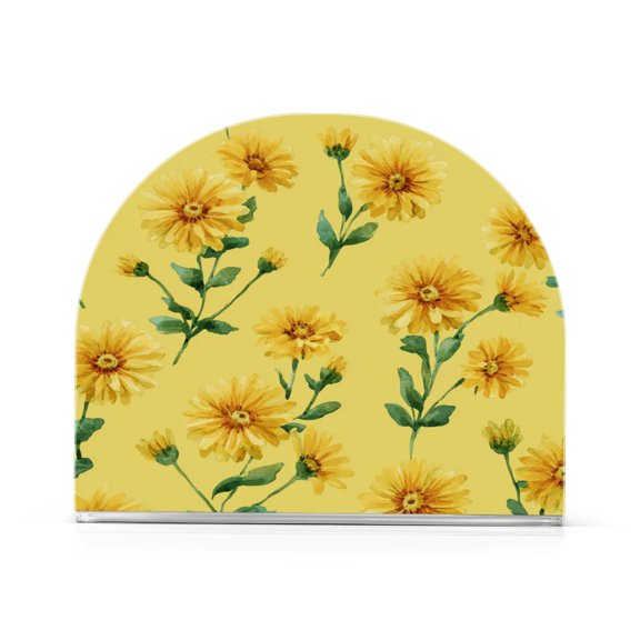 Napkin Holder For Table Kitchen Tissue Organization Watercolor Yellow Flowers on Yellow Background