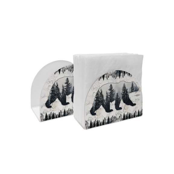 Napkin Holder Forest Bear Standing Napkin Dispenser 2 Pack Animal Retro Pine Tree Woodland Acrylic Paper Napkin Holders for Table Kitchen Dining Cocktail Home Party Hotel Cafe Bar Bathroom
