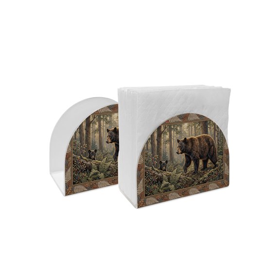 Napkin Holder Forest Bear Standing Napkin Dispenser 2 Pack Animal Sunlight Tree Leaves Acrylic Paper Napkin Holders for Table Kitchen Dining Cocktail Home Party Hotel Cafe Bar Bathroom