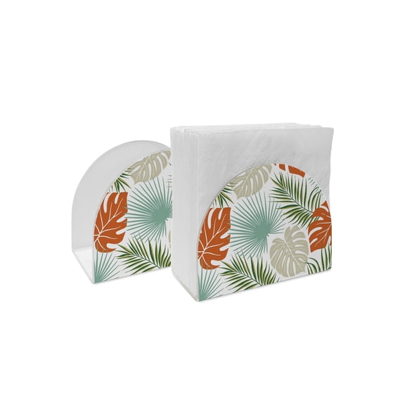 Napkin Holder Green Orange Monstera Leaves Standing Napkin Dispenser 2 Pack Tropical Leaf Exotic Plants Acrylic Paper Napkin Holders for Table Kitchen Dining Cocktail Party Hotel Cafe Bar Bathroom