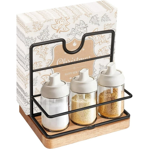 Napkin Holder, Metal Napkin Storage with Salt and Pepper Shakers Caddy Modern Napkin Dispenser for Table Kitchen Countertop, Not Including Salt and Pepper Shakers (Middle Wooden, Black)