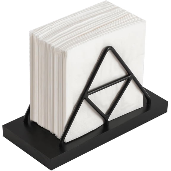Napkin Holder, Metal Wire Triangle Shape & Wooden Paper Towel Holder, Napkin Holder for Table, Modern Napkin Dispenser for Kitchen, Table Decor, Cocktail Bar (Black)