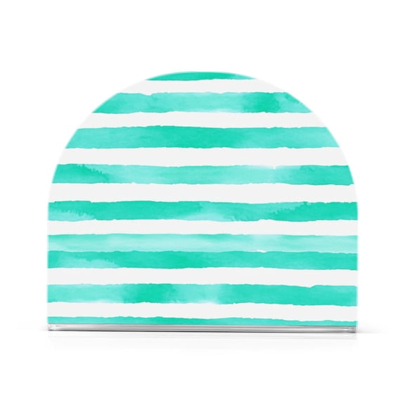Napkin Holder Mint Green Stripes Pattern Thick U Shape Acrylic Non Slip Space Saving for Kitchen