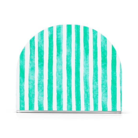 Napkin Holder Mint Green Stripes Thick U Shape Acrylic Non Slip Space Saving for Kitchen