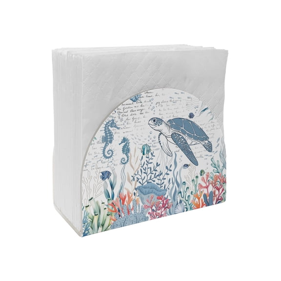 Napkin Holder Ocean Turtle Standing Napkin Dispenser 1 Pack Coral Shell Fish Marine LIfe Acrylic Paper Napkin Holders for Table Kitchen Dining Cocktail Home Party Hotel Cafe Bar Bathroom