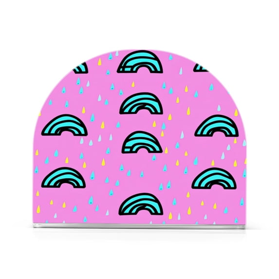 Napkin Holder Rainbow Raindrops on Pink Thick U Shape Acrylic Non Slip Space Saving for Kitchen