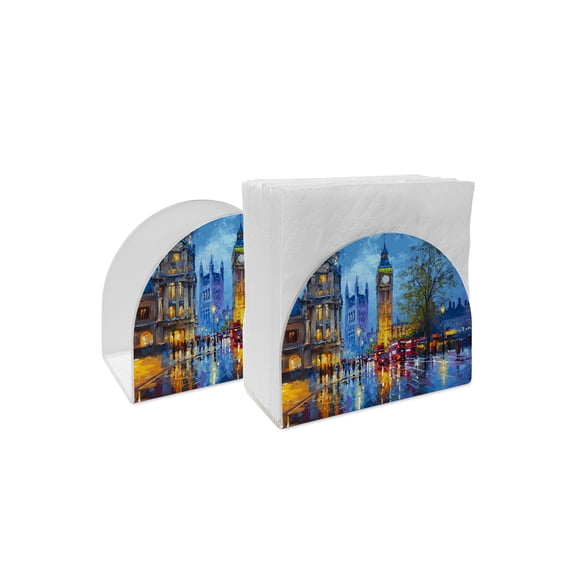 Napkin Holder Red Bus Tall Clock Tower Standing Napkin Dispenser 2 Pack European Impressionist Acrylic Paper Napkin Holders for Table Kitchen Dining Cocktail Home Party Hotel Cafe Bar Bathroom