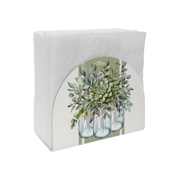 Napkin Holder Sage Green Eucalyptus Leaves Standing Napkin Dispenser 1 Pack Floral Bottle Stripes Acrylic Paper Napkin Holders for Table Kitchen Dining Cocktail Home Party Hotel Cafe Bar Bathroom