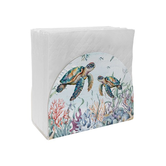 Napkin Holder Sea Turtles Standing Napkin Dispenser 1 Pack Ocean Fish Coral Seagrass Acrylic Paper Napkin Holders for Table Kitchen Dining Cocktail Home Party Hotel Cafe Bar Bathroom
