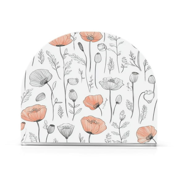 Napkin Holder Sketched Poppies Thick U Shape Acrylic Non Slip Space Saving for Kitchen