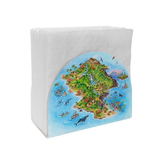 Napkin Holder Summer Volcano Island Standing Napkin Dispenser 1 Pack Tropical Coastal Whale Adventure Acrylic Paper Napkin Holders for Table Kitchen Dining Cocktail Party Hotel Cafe Bar Bathroom