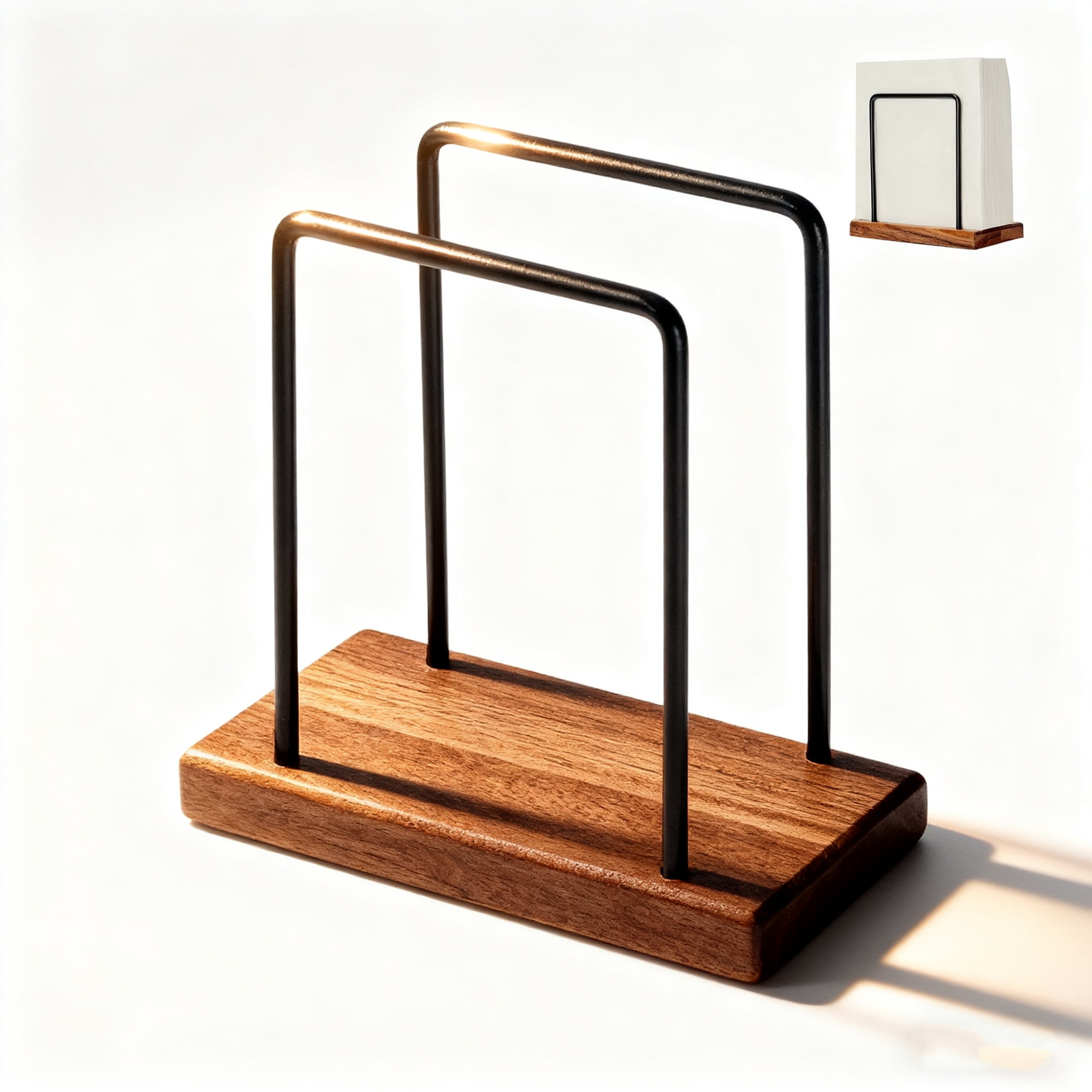 Napkin Holder for Table, Bamboo Iron Standing Napkin Dispenser for Kitchen Dining Farmhouse Cocktail Picnic Bar Rustic Wood Holders for Paper Mail Bills Suitable for All Dining Room Decors, Brown