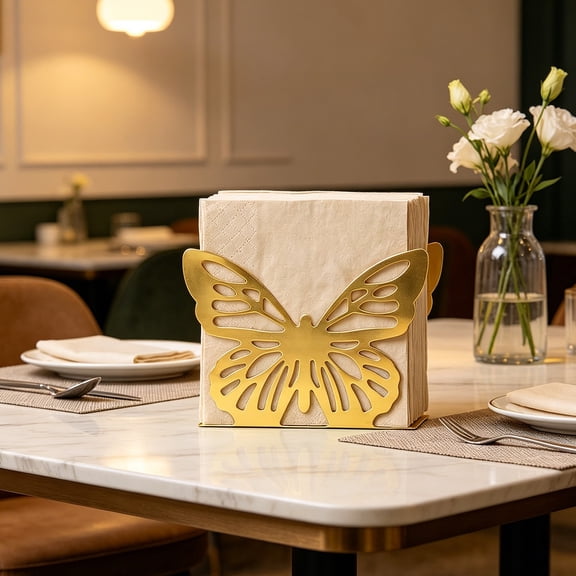 Napkin Holder For Table, Decorative Metal Tissue Holder Freestanding Countertop Tissue Organizer, Elegant Hollow Design for Dining Table Kitchen Cafe Restaurant Office