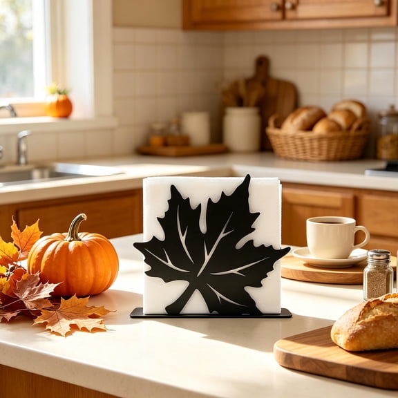 Napkin Holder for Table, Fall Maple Leaf Hollow Cutout Iron Napkin Stand 4.01 Inch Height, Rust Resistant Metal Tissue Organizer for Thanksgiving Tiered Tray Desk Layout Supply