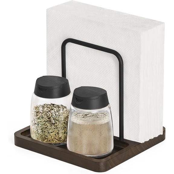 Napkin Holder for Table Farmhouse Wooden Napkin Dispenser Rustic Paper Napkin Storage for Kitchen Dining Room Coffee Bar, Brown (Salt and Pepper Shakers not Included)
