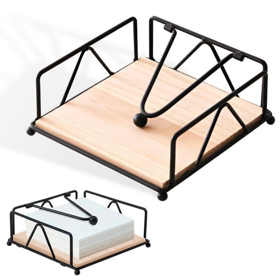 Napkin Holder with Weighted Arm Standing for Table Flat Wood Base Napkin Holder for Kitchen Countertop Dining Room(Black)