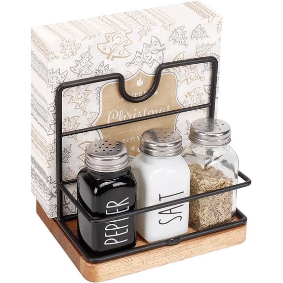 Napkin Holder for Table Metal Napkin Holder with Salt and Pepper Shakers Caddy Modern Napkin Dispenser for Table Kitchen Dining Table Decor Not Including Salt and Pepper Shakers