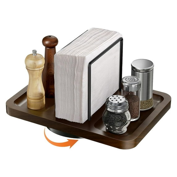 Napkin Holder for Table, Rotating Metal Napkin Dispenser with Salt and Pepper Shakers Caddy Standing Paper Towel Holder for Bathroom Kitchen Dining Table Decor Not Including Shakers