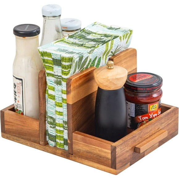 Napkin Holder for Table, Wooden Napkin Holder with Salt and Pepper Shakers Caddy, Rustic Napkin Holders for Kitchen Dining Room Table Decor, Upright Wood Napkin Dispenser for Indoor & Outdoor Use