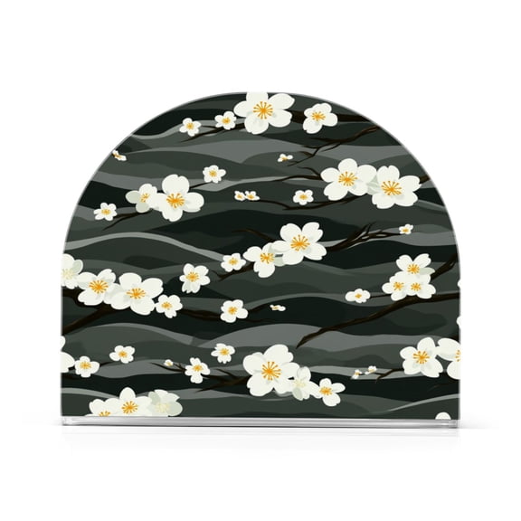 Napkin Holder White Floral on Dark Waves Thick U Shape Acrylic Non Slip Space Saving for Kitchen