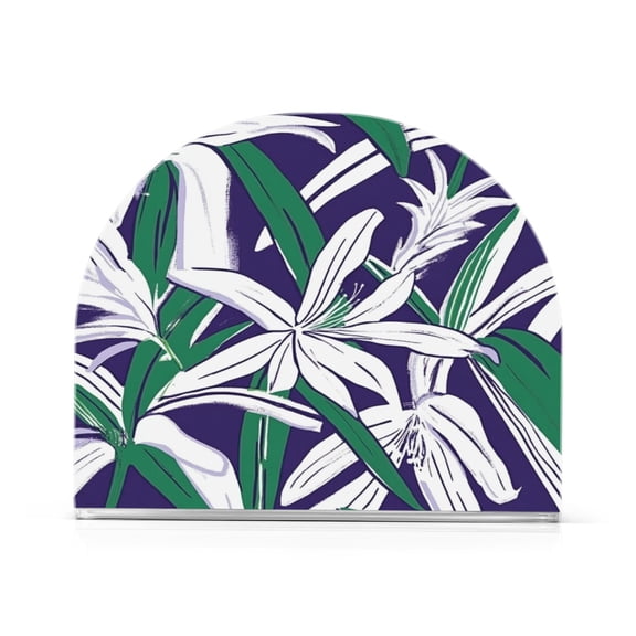 Napkin Holder White Lily Pattern Thick U Shape Acrylic Non Slip Space Saving for Kitchen