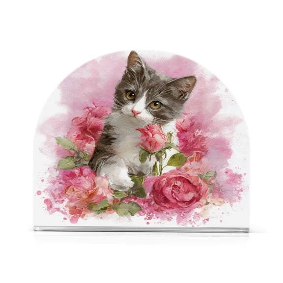 Napkin Holder for Table Kitchen Paper Tissue Organization Standing Paper Napkin Storage A Gray-white Cat