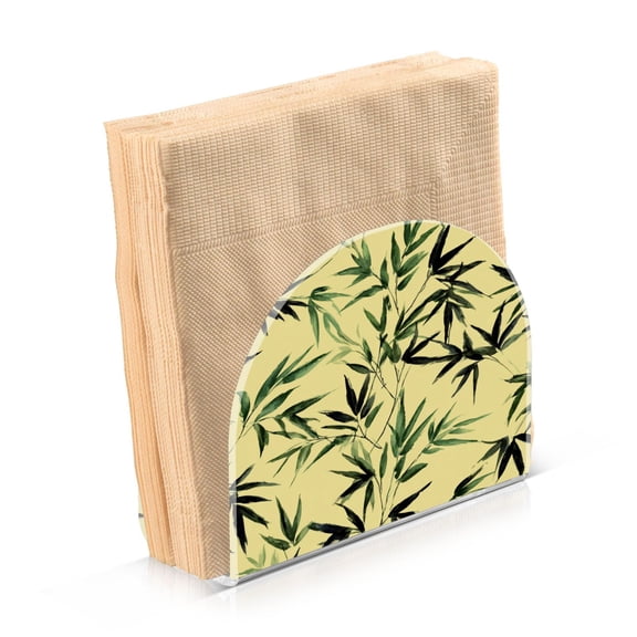 Napkin Holder for Table Kitchen Paper Tissue Organization Standing Paper Napkin Storage Bamboo and Green Leaves