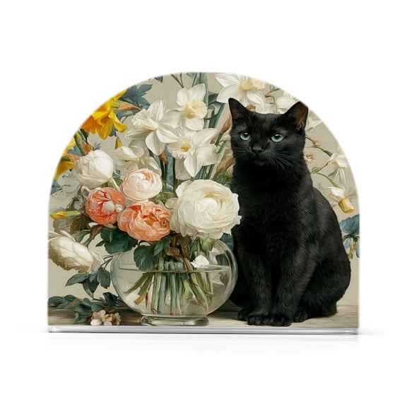 Napkin Holder for Table Kitchen Paper Tissue Organization Standing Paper Napkin Storage Black Cat and Glass Vase