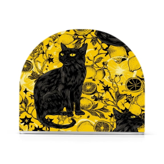Napkin Holder for Table Kitchen Paper Tissue Organization Standing Paper Napkin Storage Black Cat and Lemon