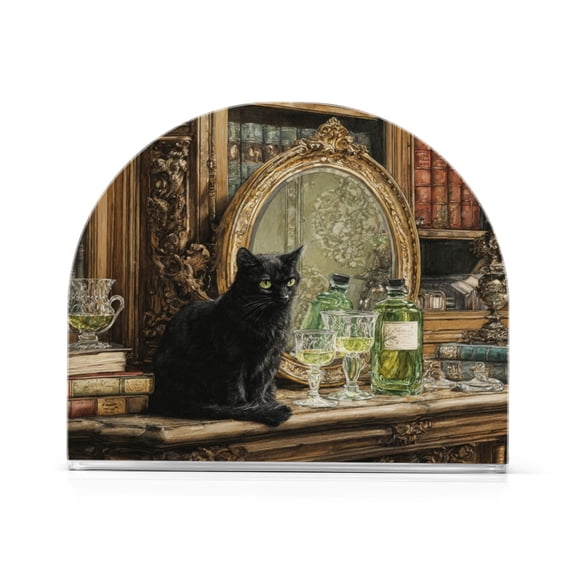 Napkin Holder for Table Kitchen Paper Tissue Organization Standing Paper Napkin Storage Black Cat with Green Eyes