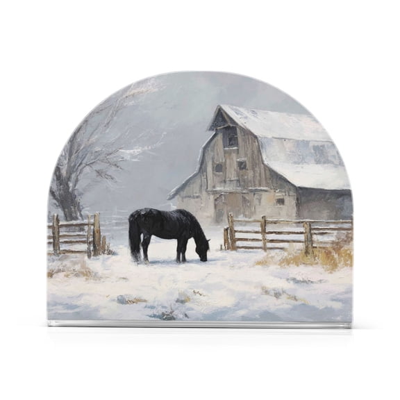 Napkin Holder for Table Kitchen Paper Tissue Organization Standing Paper Napkin Storage Black Horse and An Old Barn