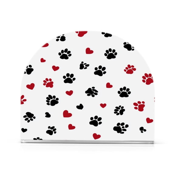Napkin Holder for Table Kitchen Paper Tissue Organization Standing Paper Napkin Storage Black Paws and Hearts Pattern