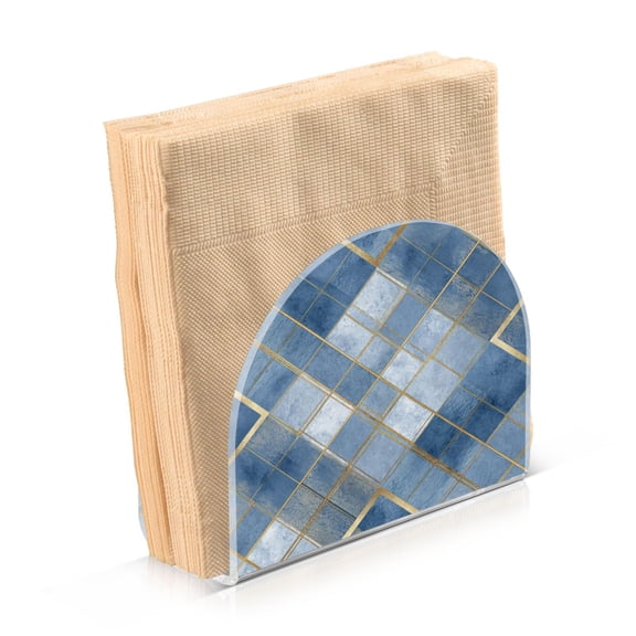 Napkin Holder for Table Kitchen Paper Tissue Organization Standing Paper Napkin Storage Blue Plaid Pattern