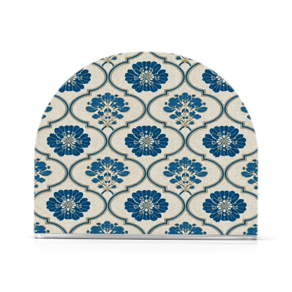 Napkin Holder for Table Kitchen Paper Tissue Organization Standing Paper Napkin Storage Blue Symmetrical Floral Pattern