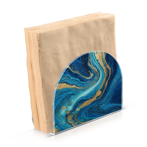 Napkin Holder for Table Kitchen Paper Tissue Organization Standing Paper Napkin Storage Blue and Gold Ocean