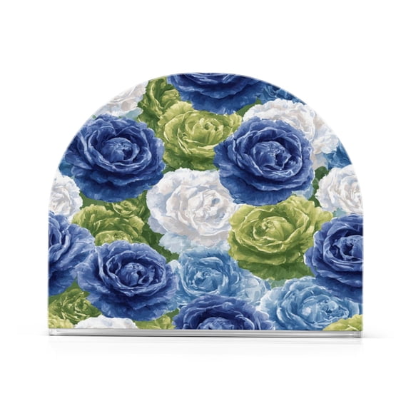 Napkin Holder for Table Kitchen Paper Tissue Organization Standing Paper Napkin Storage Blue and Green Roses Pattern