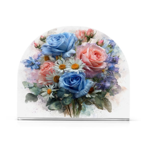 Napkin Holder for Table Kitchen Paper Tissue Organization Standing Paper Napkin Storage Blue-pink Roses and Daisies
