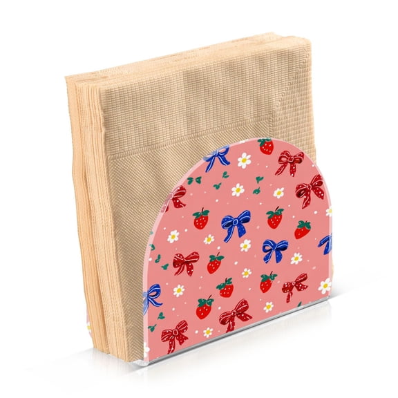 Napkin Holder for Table Kitchen Paper Tissue Organization Standing Paper Napkin Storage Bows and Strawberries Pattern