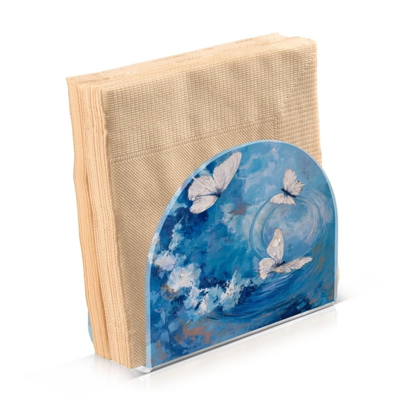 Napkin Holder for Table Kitchen Paper Tissue Organization Standing Paper Napkin Storage Butterflies and Circular Motif