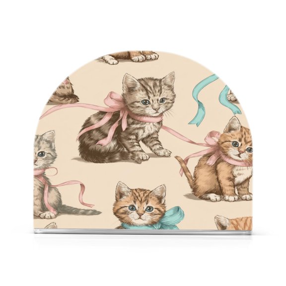 Napkin Holder for Table Kitchen Paper Tissue Organization Standing Paper Napkin Storage Cat and Ribbon Pattern