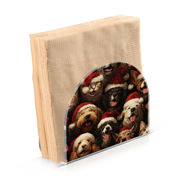 Napkin Holder for Table Kitchen Paper Tissue Organization Standing Paper Napkin Storage Cats and Dogs in Santa Claus Hats