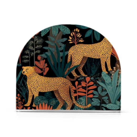 Napkin Holder for Table Kitchen Paper Tissue Organization Standing Paper Napkin Storage Cheetah and Jungle Leaves