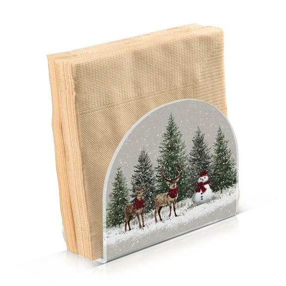 Napkin Holder for Table Kitchen Paper Tissue Organization Standing Paper Napkin Storage Christmas Deer and Snowmen