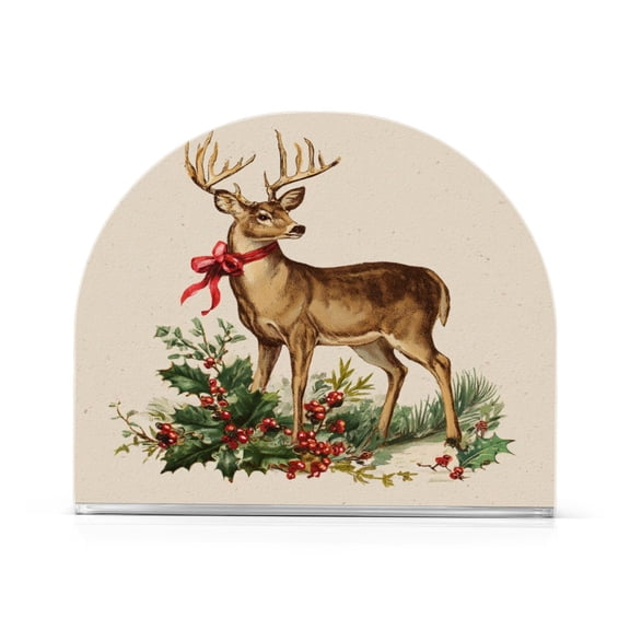 Napkin Holder for Table Kitchen Paper Tissue Organization Standing Paper Napkin Storage Christmas Deer with Greenery