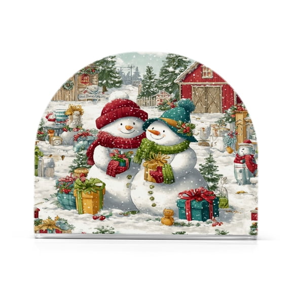Napkin Holder for Table Kitchen Paper Tissue Organization Standing Paper Napkin Storage Christmas Design with Snowmen